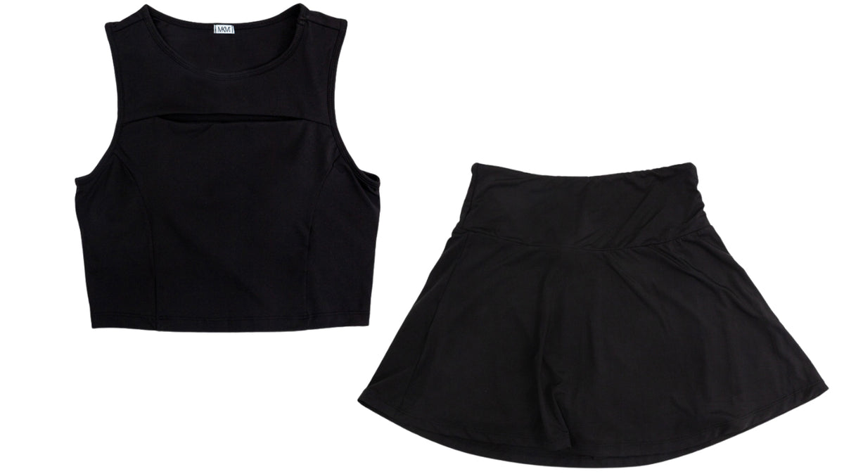 Black Tennis Top & Skirt Set